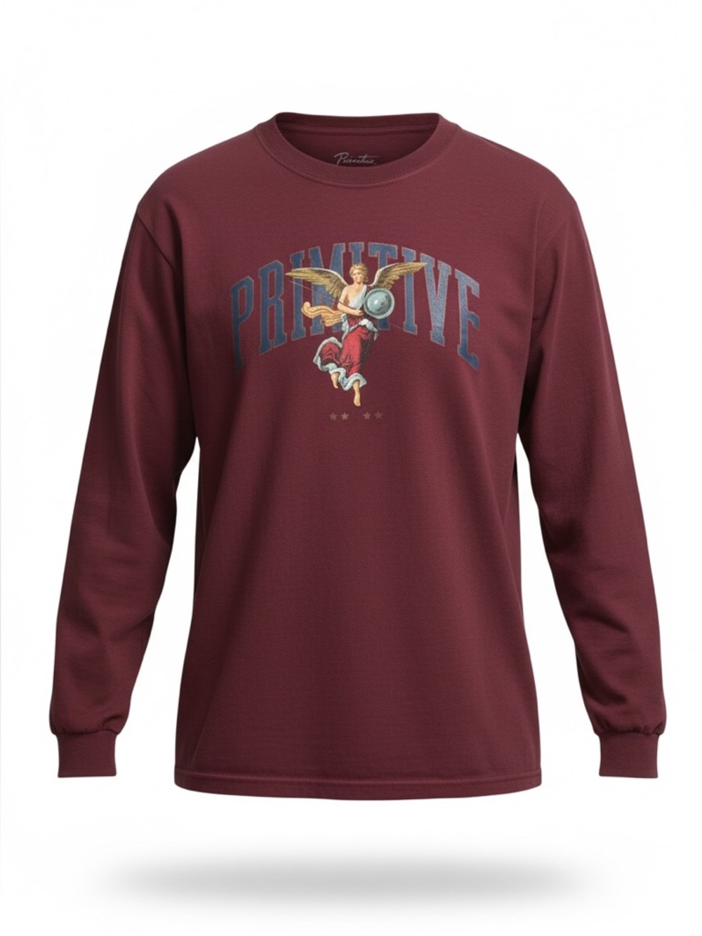 Primitive Angel Graphic Long Sleeve Tee Burgundy Crewneck